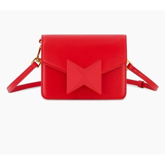 MAC DUGGAL Red Crossbody Bow-Accent Shoulder Bag 24k gold platedhardware